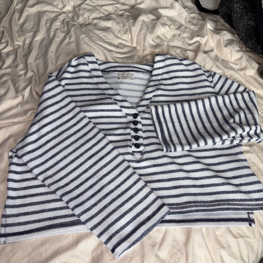 Urban Outfitters Striped V-Neck Button Sweater